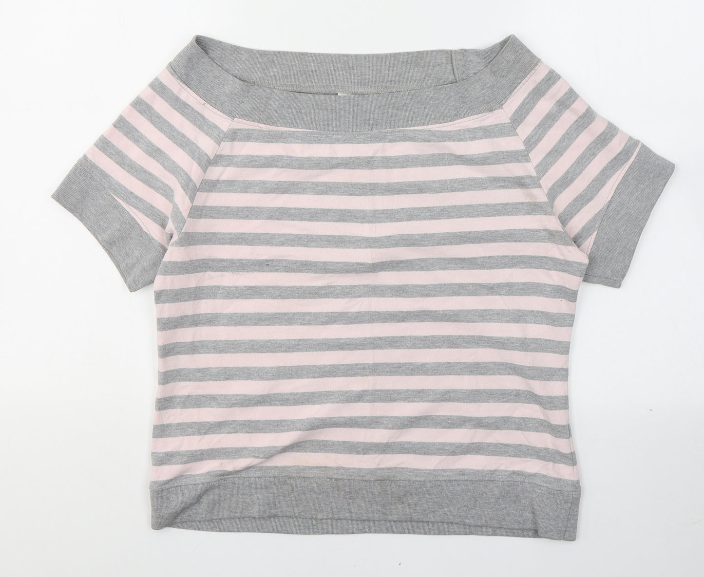 Nouveau Womens Pink Striped Cotton Basic T-Shirt Size L Boat Neck
