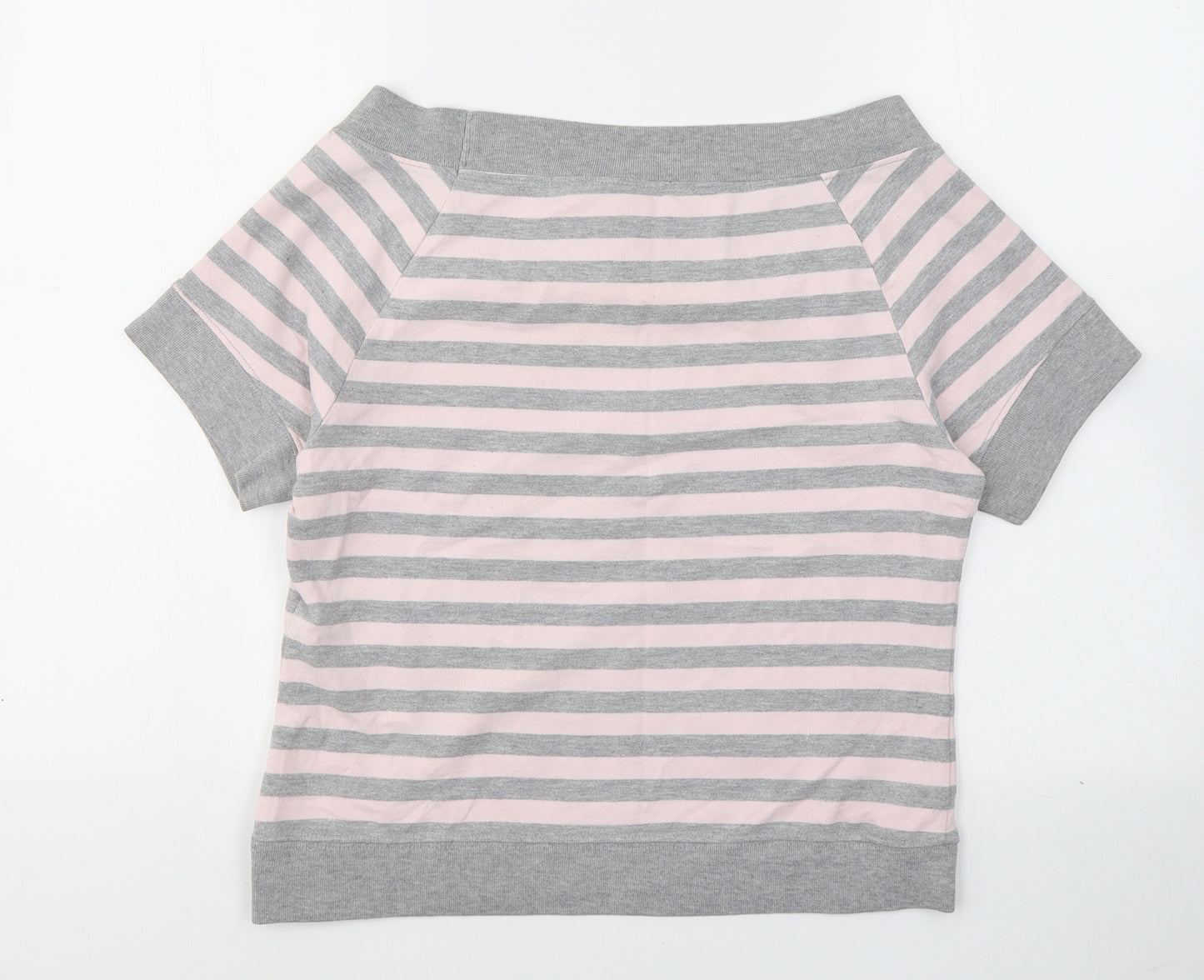 Nouveau Womens Pink Striped Cotton Basic T-Shirt Size L Boat Neck