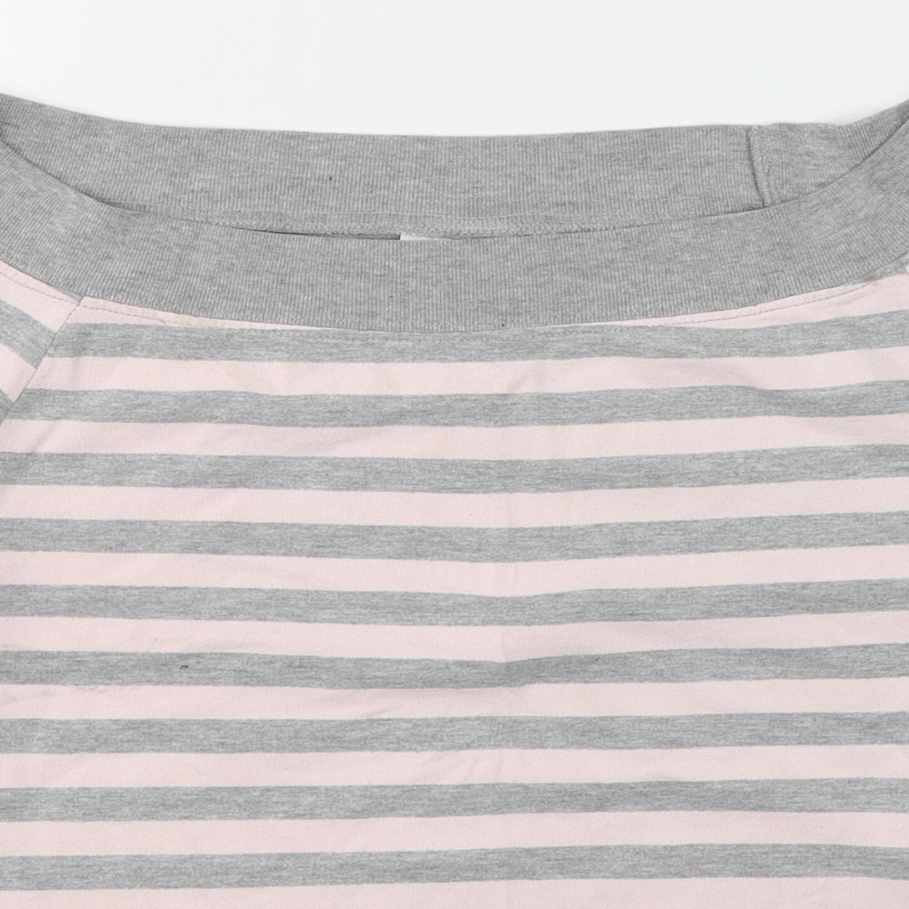Nouveau Womens Pink Striped Cotton Basic T-Shirt Size L Boat Neck