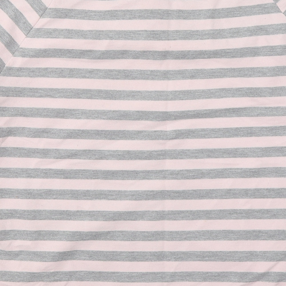 Nouveau Womens Pink Striped Cotton Basic T-Shirt Size L Boat Neck
