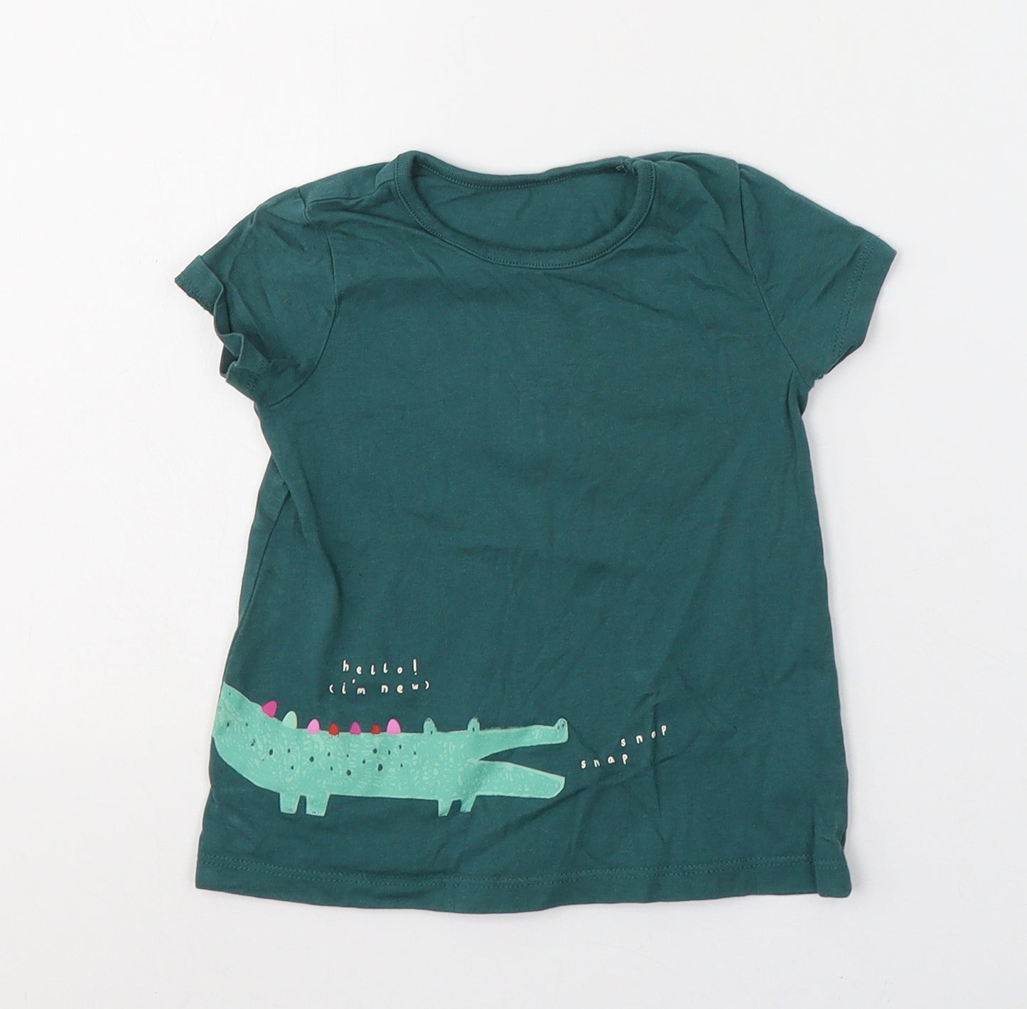 George Boys Green  Cotton Basic T-Shirt Size 9-12 Months Round Neck Pullover - Crocodile