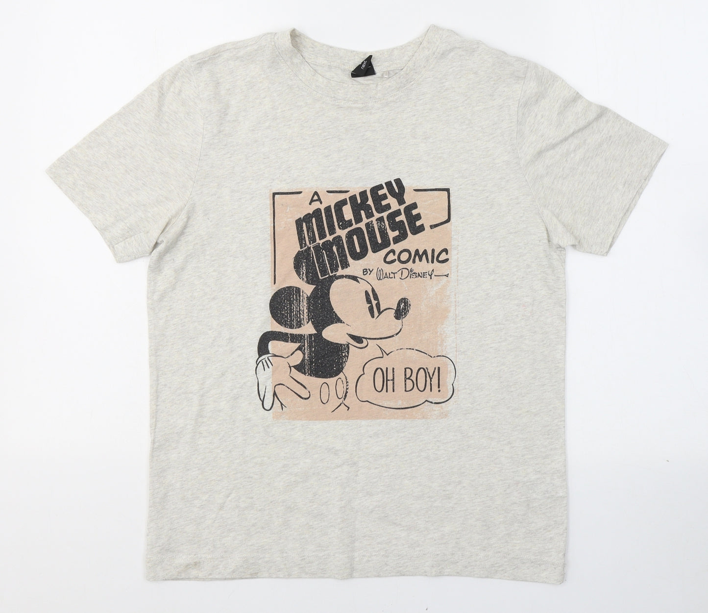 Disney Womens Beige  Cotton Basic T-Shirt Size 6 Round Neck - Mickey Mouse