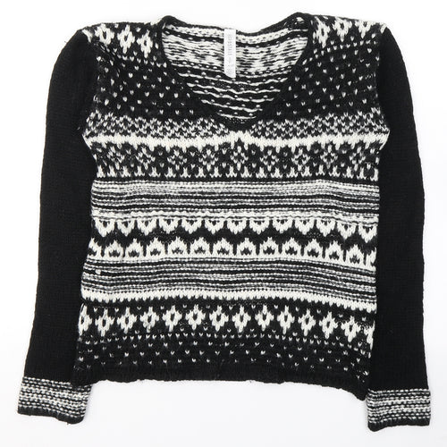 Aeropostale Womens Black V-Neck Geometric Acrylic Pullover Jumper Size S