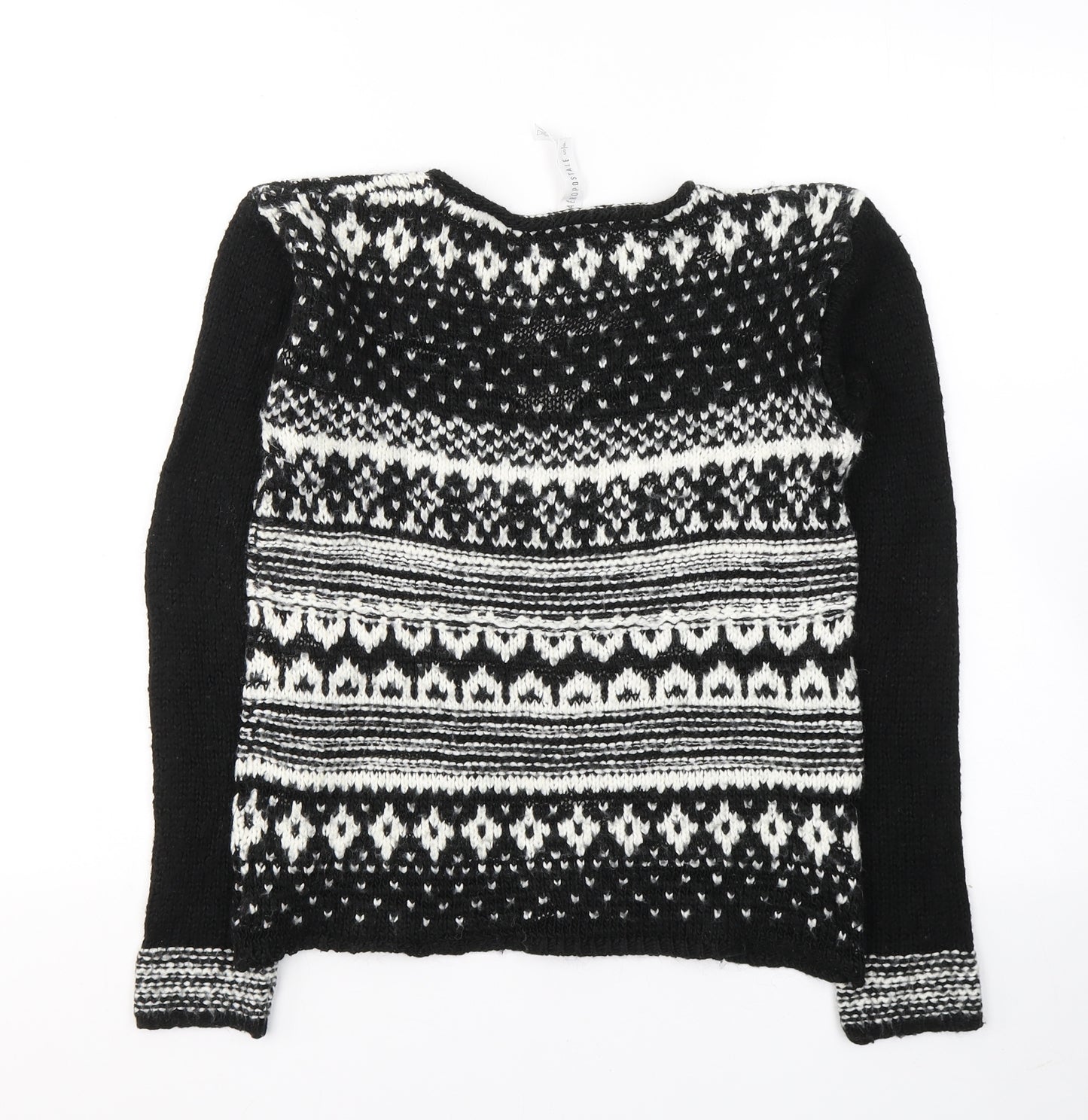 Aeropostale Womens Black V-Neck Geometric Acrylic Pullover Jumper Size S