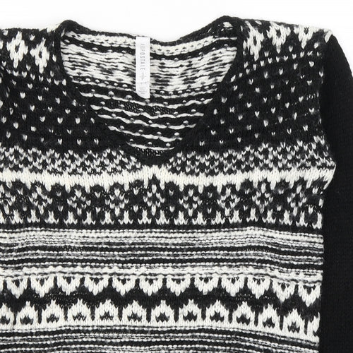 Aeropostale Womens Black V-Neck Geometric Acrylic Pullover Jumper Size S