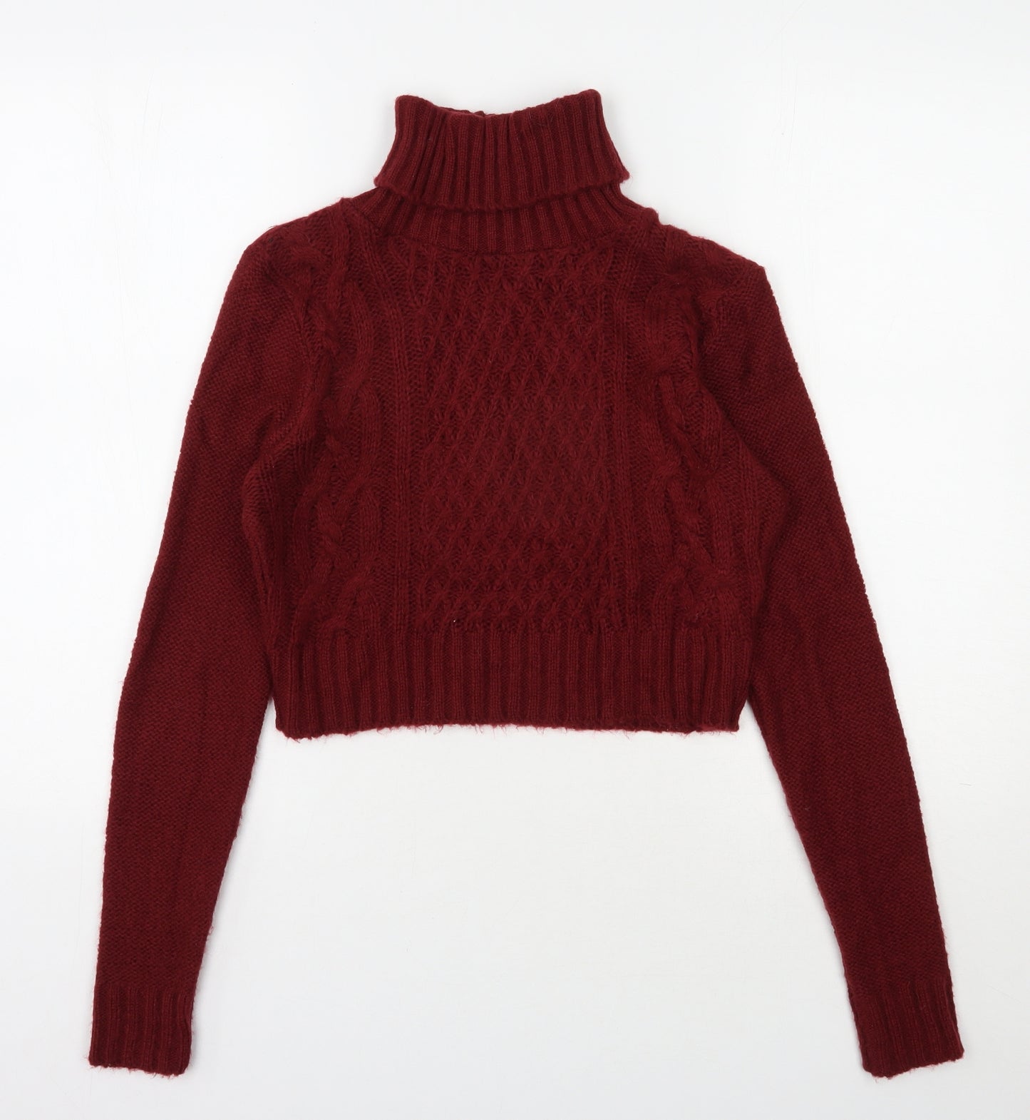 Boohoo Womens Red Roll Neck  Acrylic Pullover Jumper Size S   - Cropped
