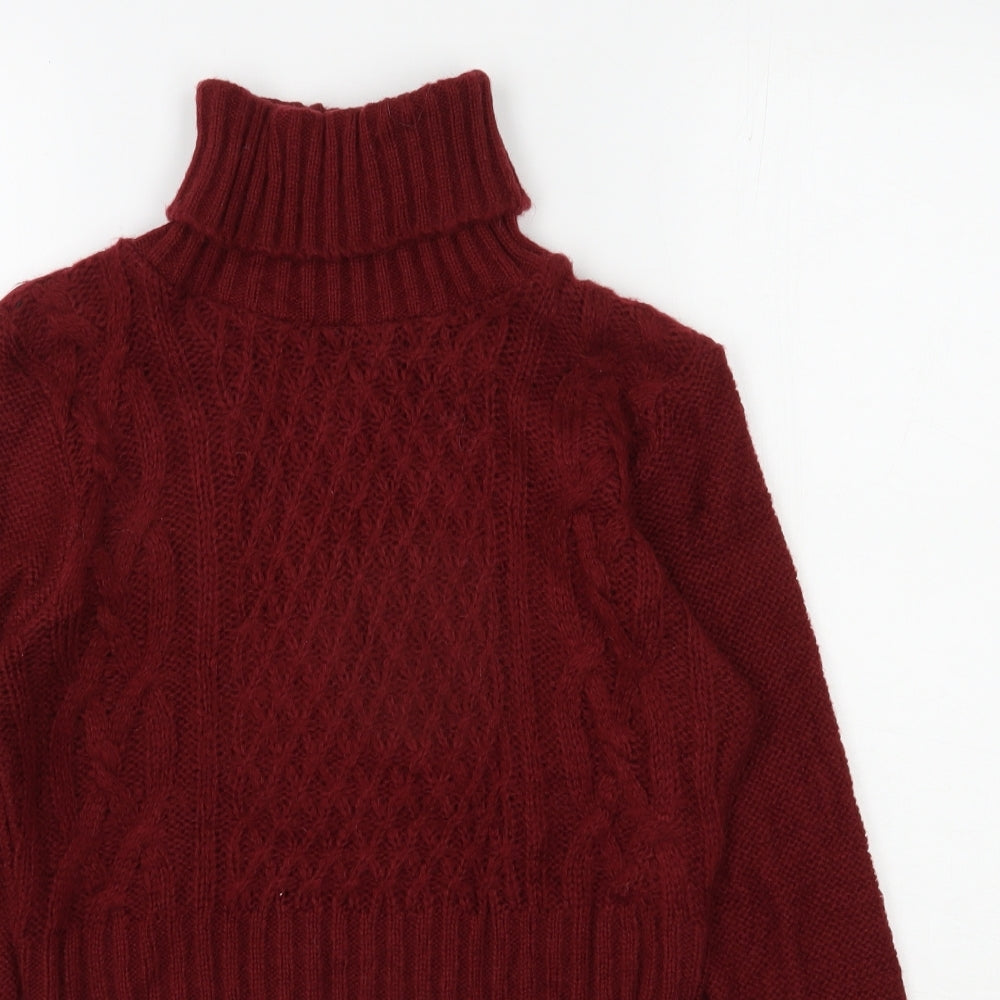 Boohoo Womens Red Roll Neck  Acrylic Pullover Jumper Size S   - Cropped