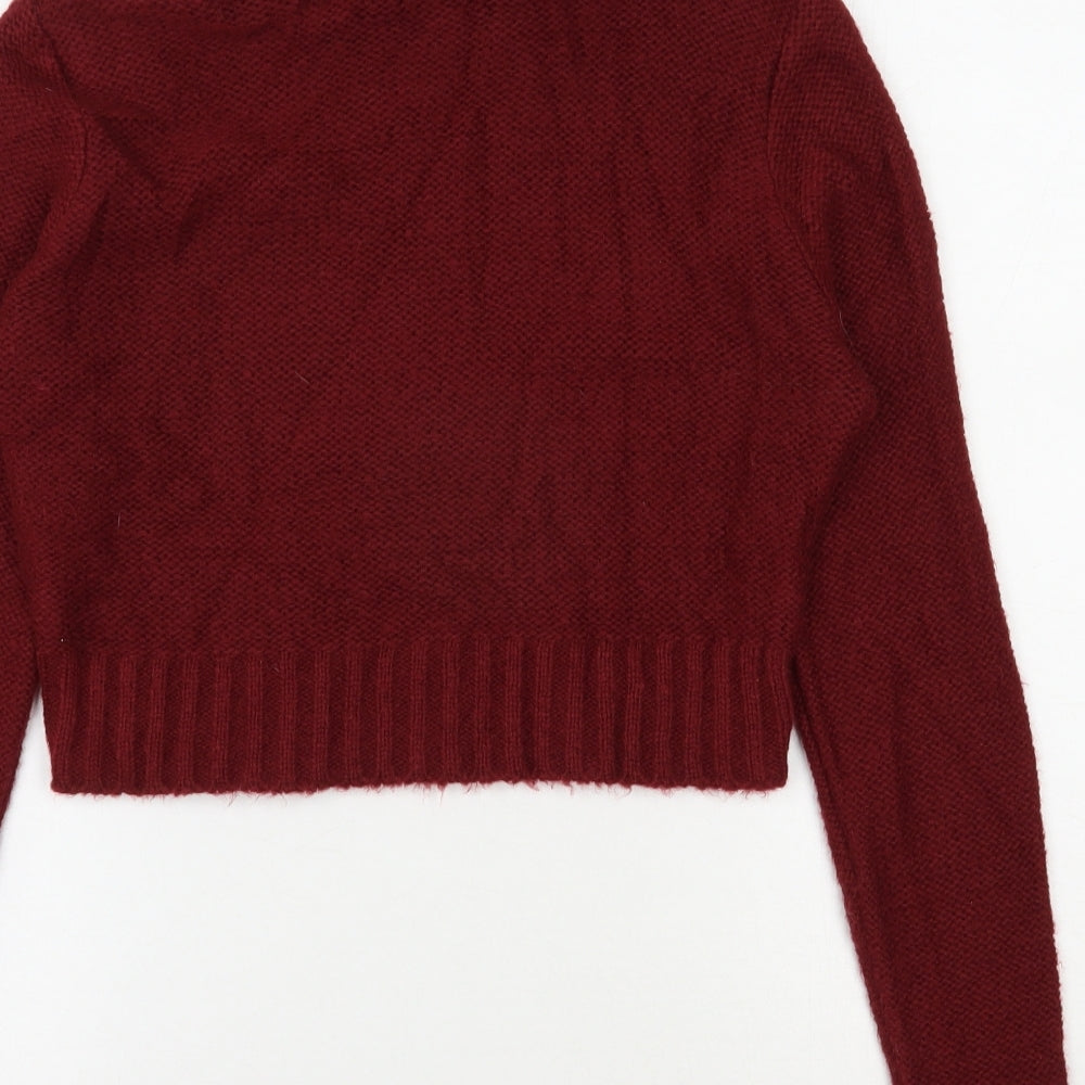 Boohoo Womens Red Roll Neck  Acrylic Pullover Jumper Size S   - Cropped