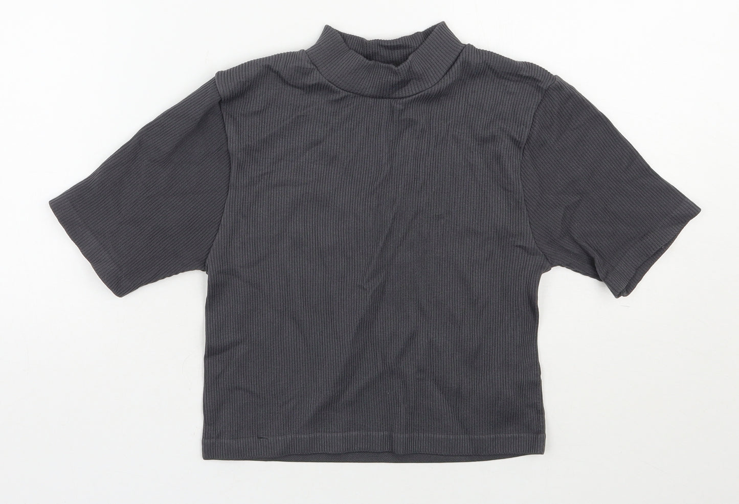 Dunnes Stores Womens Grey  Nylon Cropped T-Shirt Size M Mock Neck