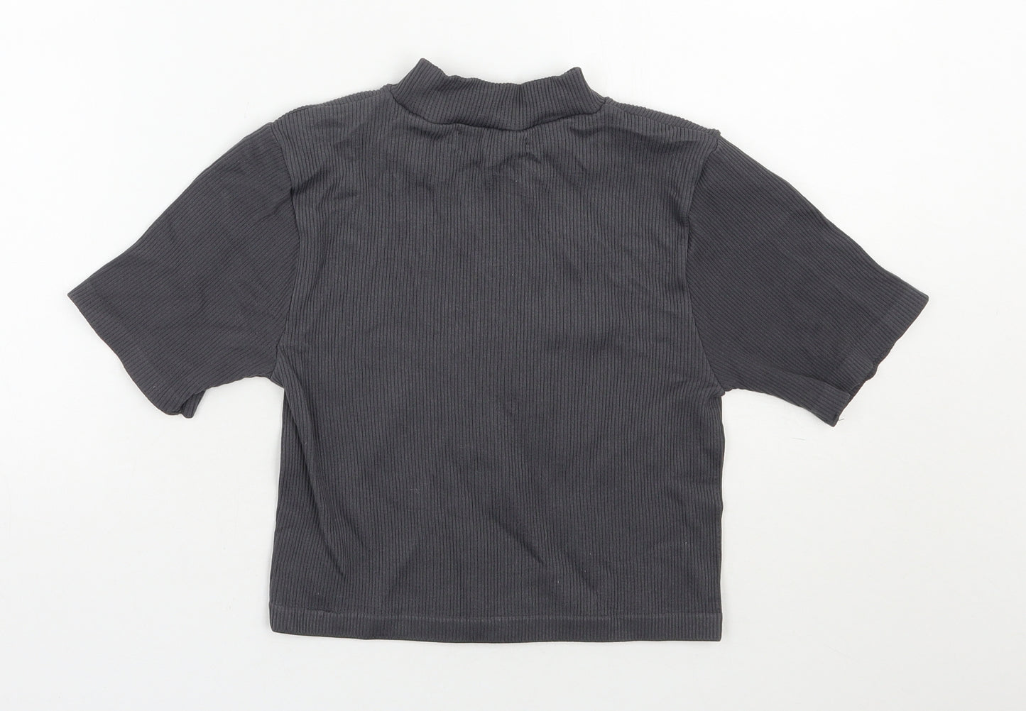 Dunnes Stores Womens Grey  Nylon Cropped T-Shirt Size M Mock Neck