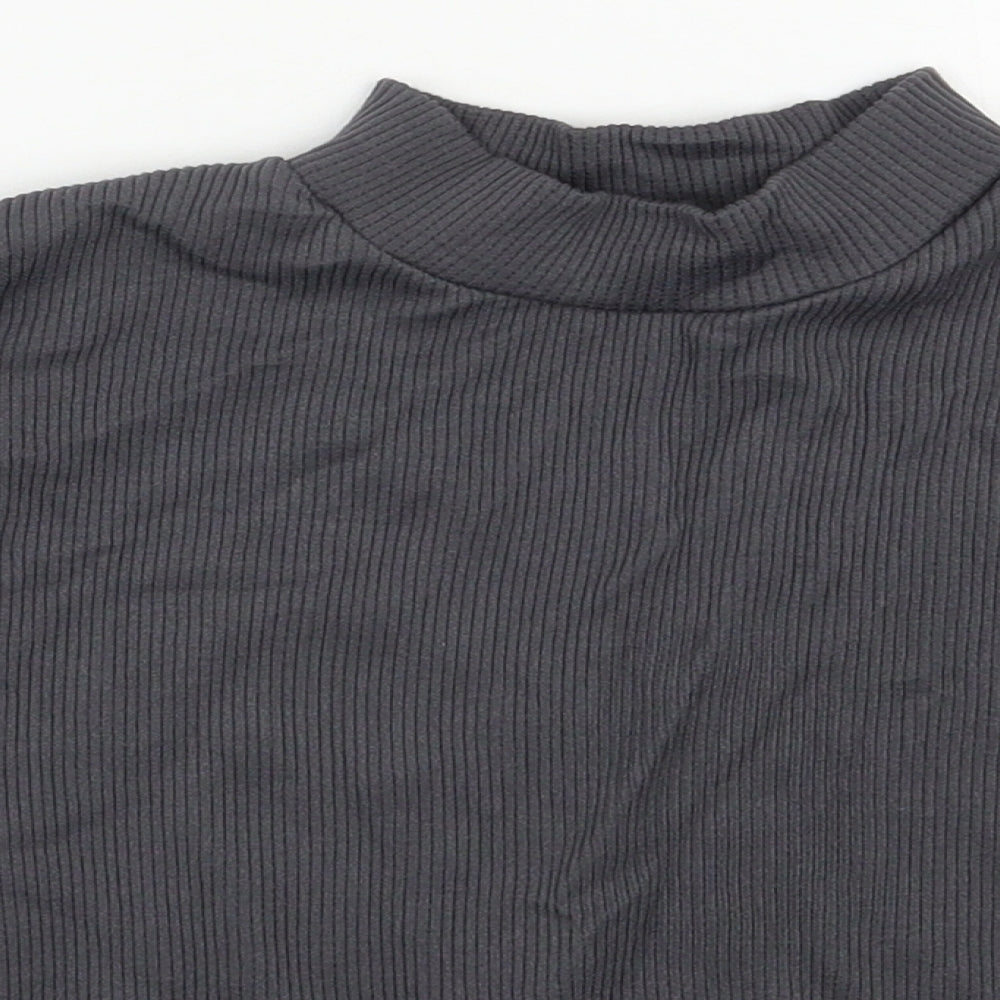 Dunnes Stores Womens Grey  Nylon Cropped T-Shirt Size M Mock Neck