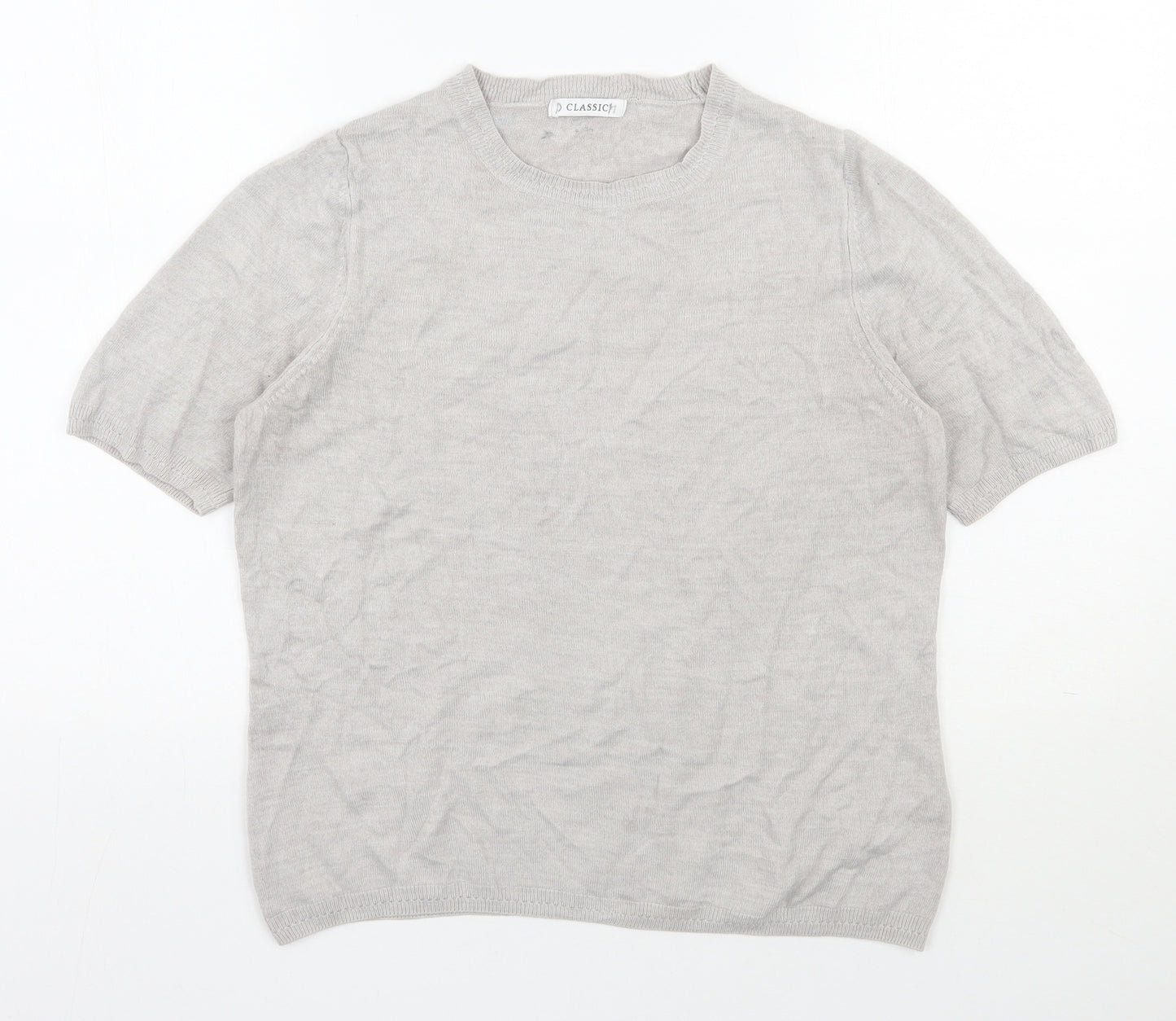Classic Womens Grey Round Neck  Acrylic Pullover Jumper Size 14