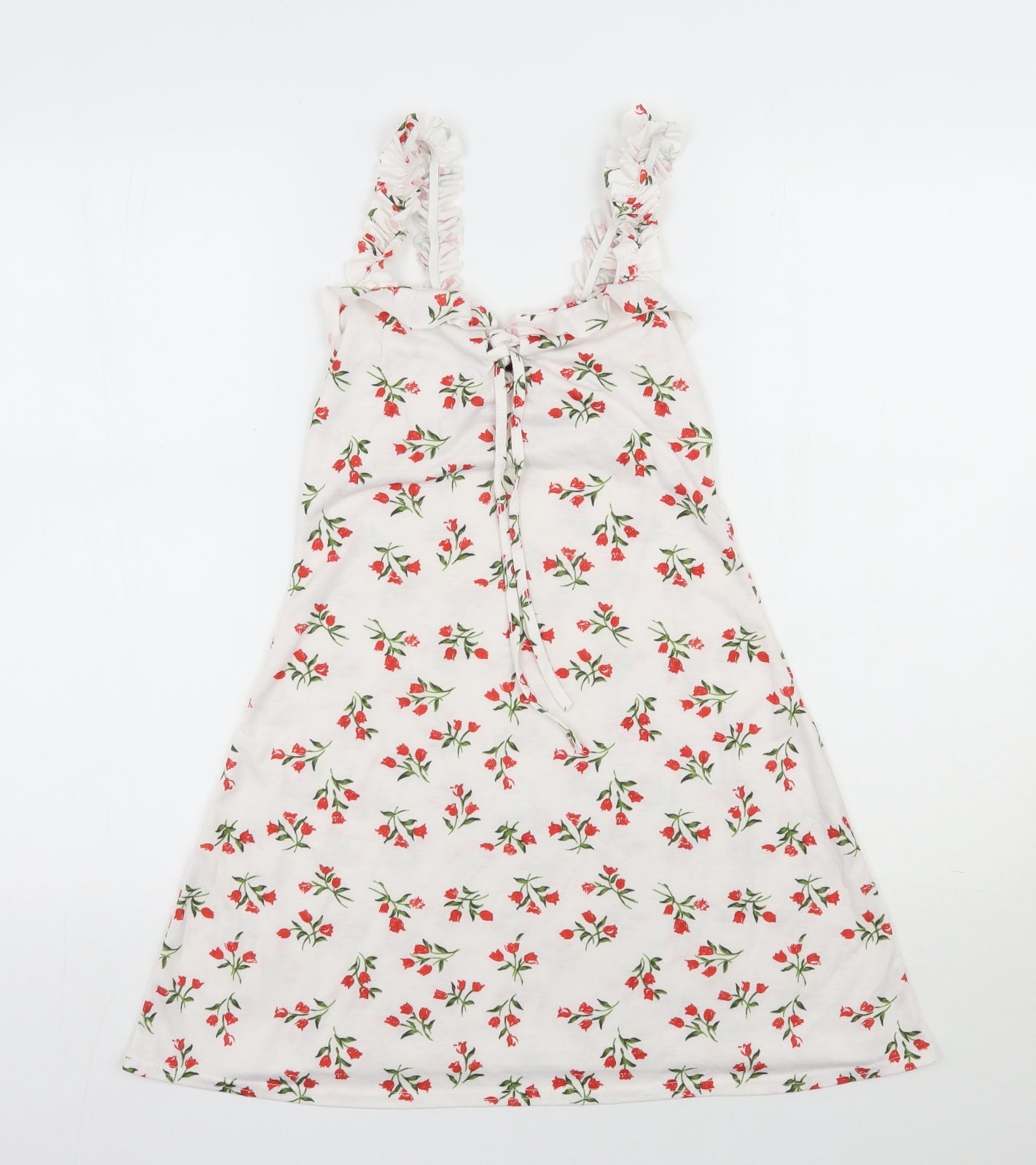 PRETTYLITTLETHING Womens White Floral Polyester Fit & Flare  Size 10  Sweetheart Pullover