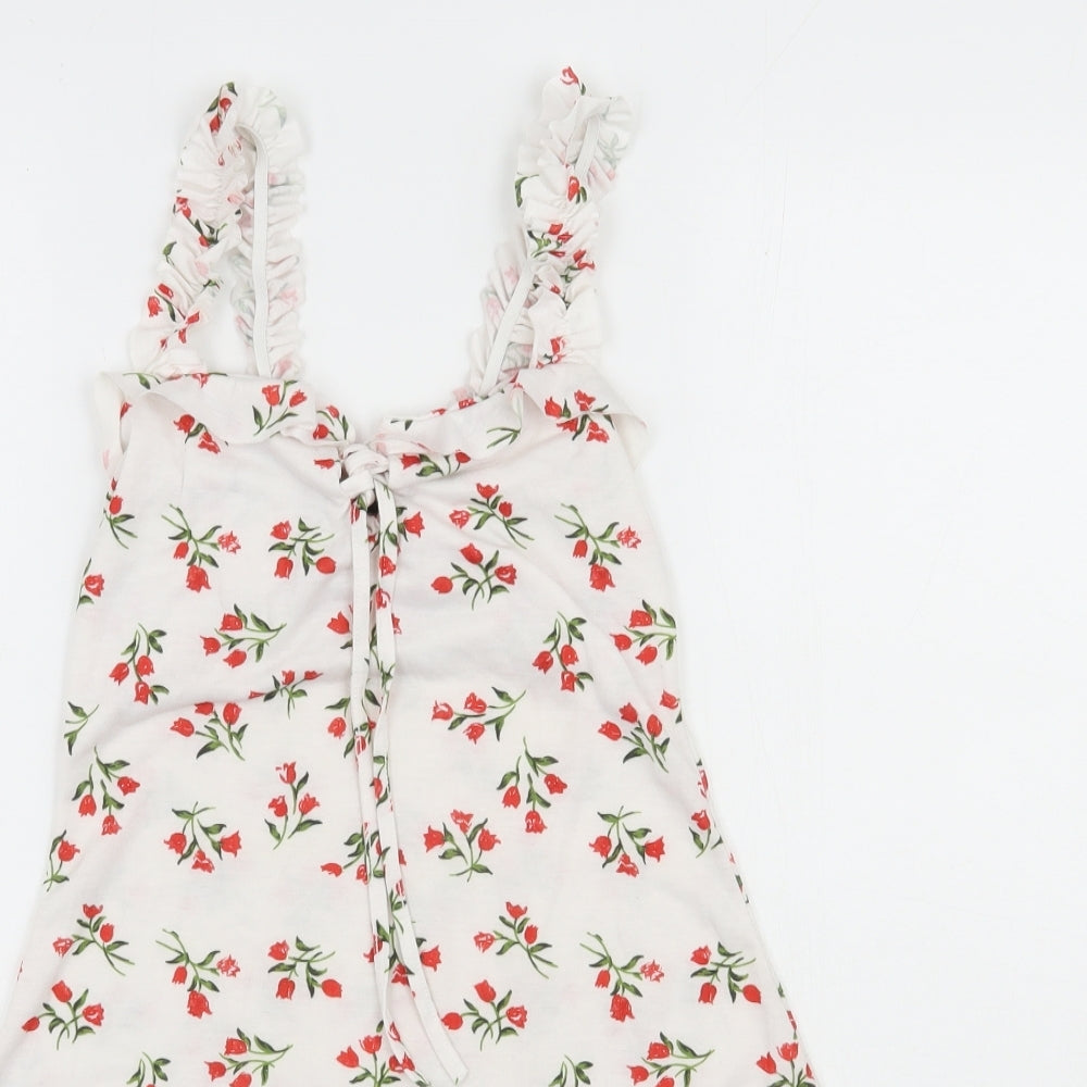 PRETTYLITTLETHING Womens White Floral Polyester Fit & Flare  Size 10  Sweetheart Pullover