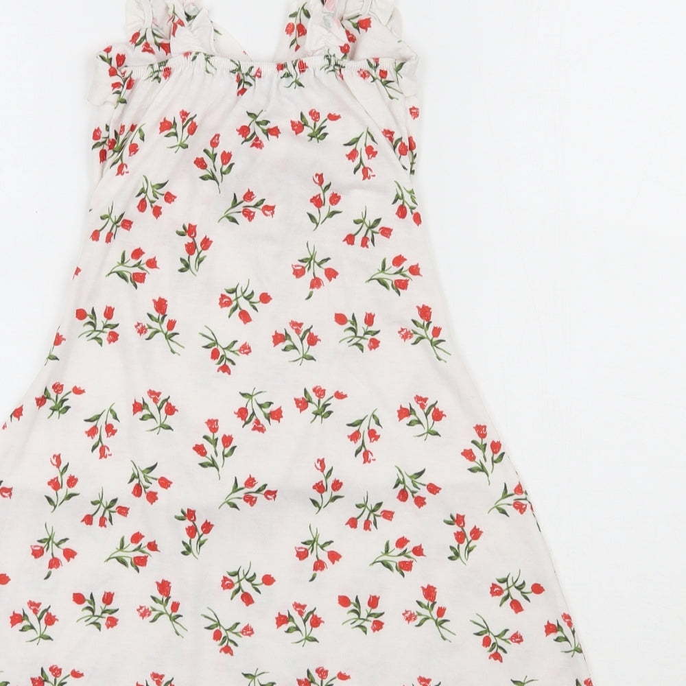 PRETTYLITTLETHING Womens White Floral Polyester Fit & Flare  Size 10  Sweetheart Pullover