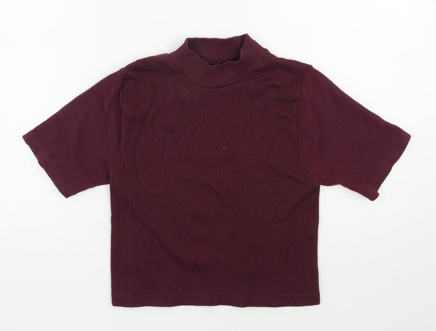 Dunnes Stores Womens Red  Nylon Cropped T-Shirt Size M Mock Neck