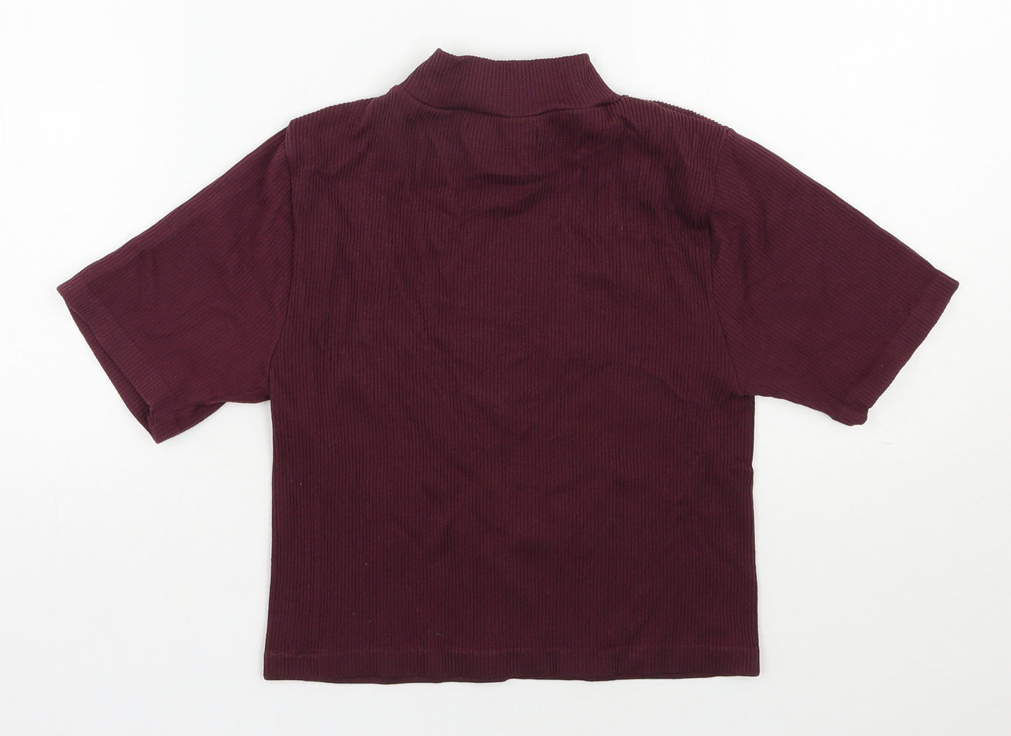 Dunnes Stores Womens Red  Nylon Cropped T-Shirt Size M Mock Neck