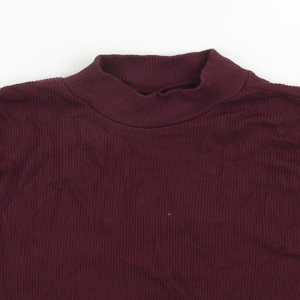 Dunnes Stores Womens Red  Nylon Cropped T-Shirt Size M Mock Neck