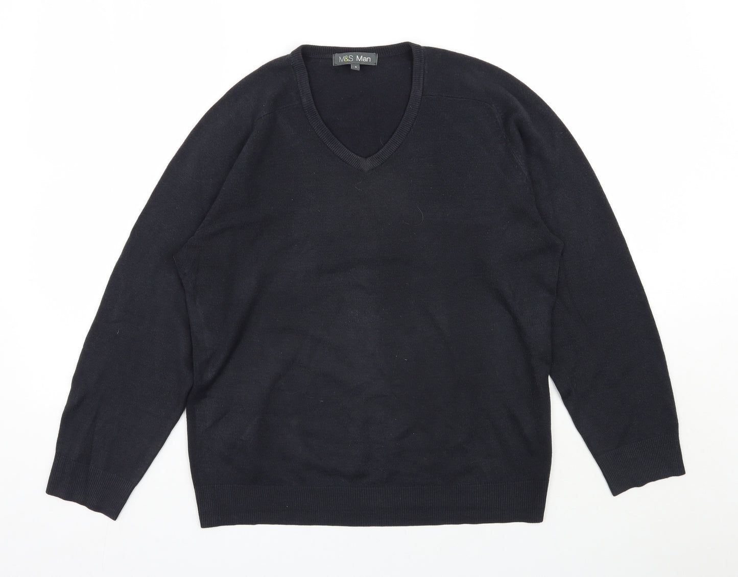 Marks and Spencer Mens Black V-Neck  Acrylic Pullover Jumper Size S