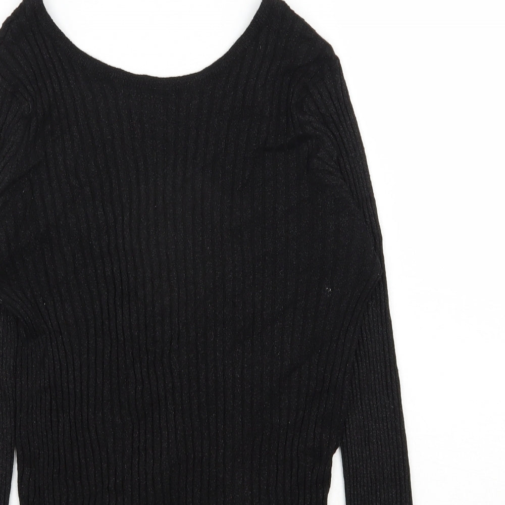 Jacqueline de Yong  Womens Black Scoop Neck  Viscose Pullover Jumper Size L   - Open back