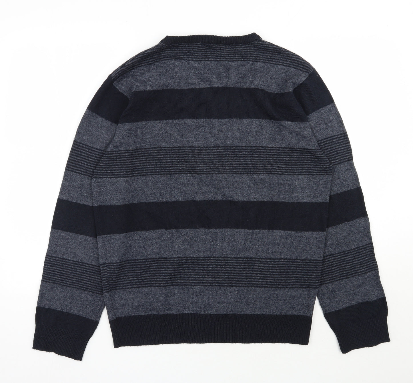 F&F Mens Blue V-Neck Striped Acrylic Pullover Jumper Size M