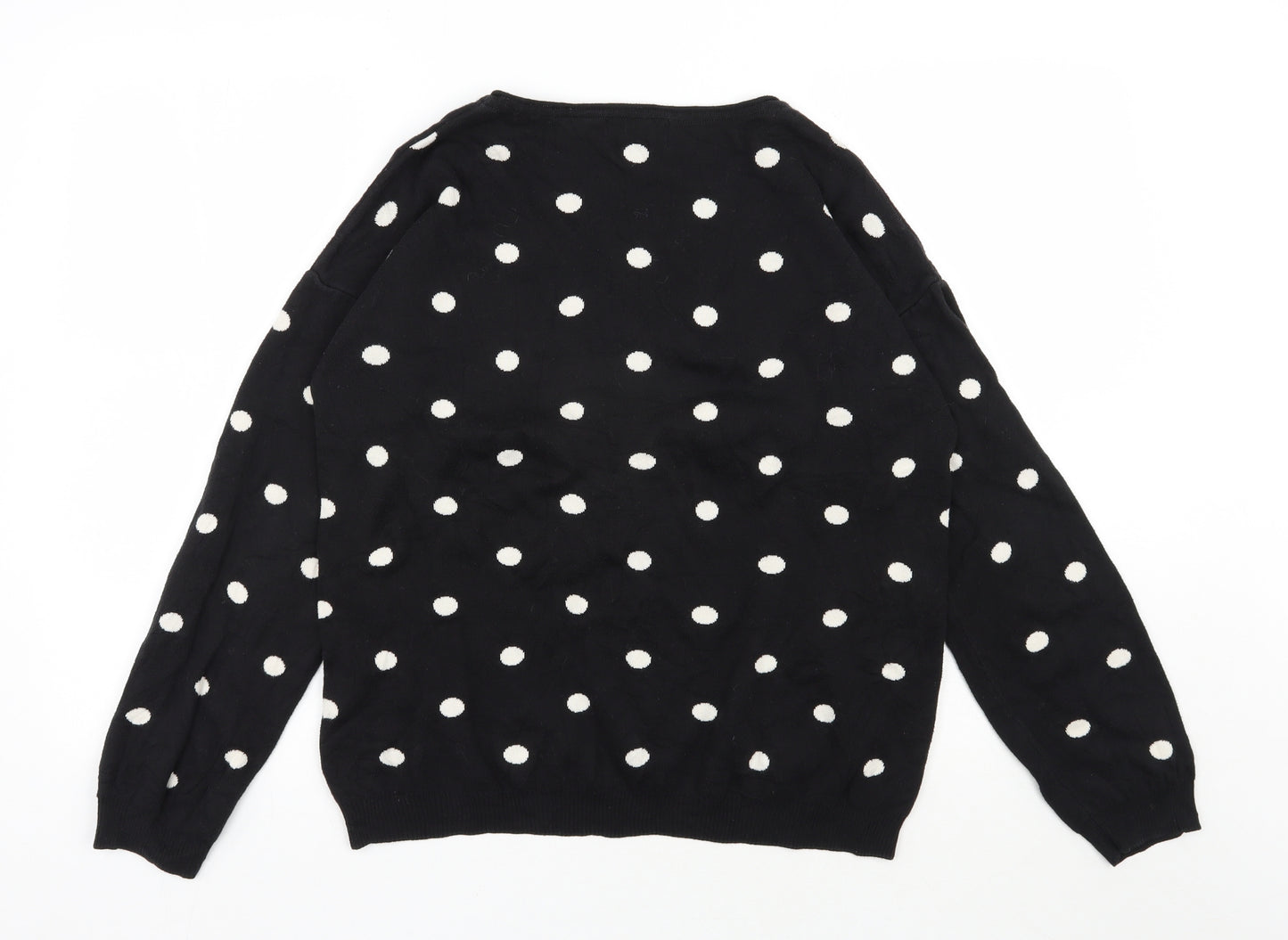 NEXT Womens Black V-Neck Polka Dot Cotton Pullover Jumper Size 14