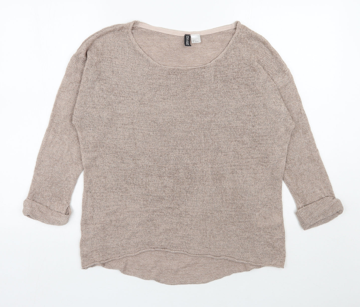 H&M Womens Beige Round Neck  Acrylic Pullover Jumper Size S