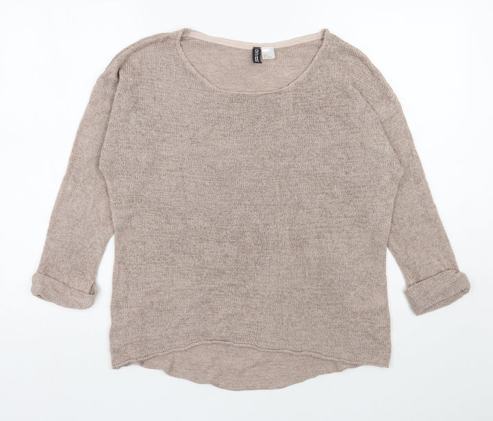 H&M Womens Beige Round Neck  Acrylic Pullover Jumper Size S