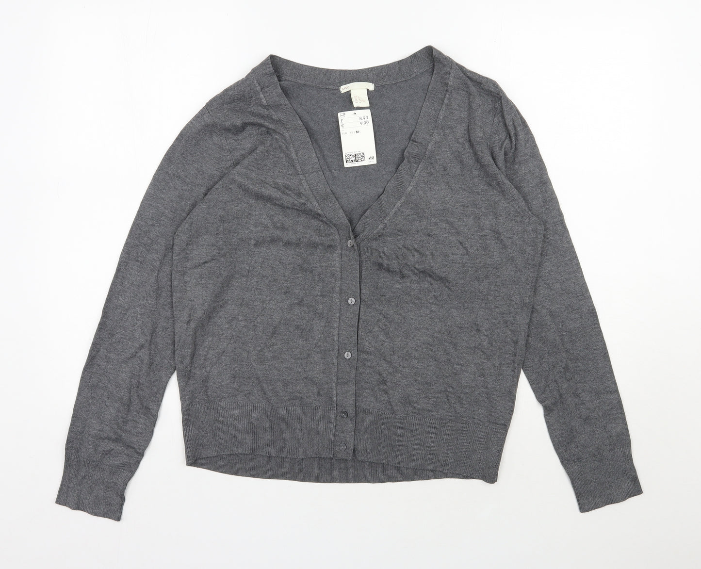 H&M Womens Grey V-Neck  Viscose Cardigan Jumper Size M