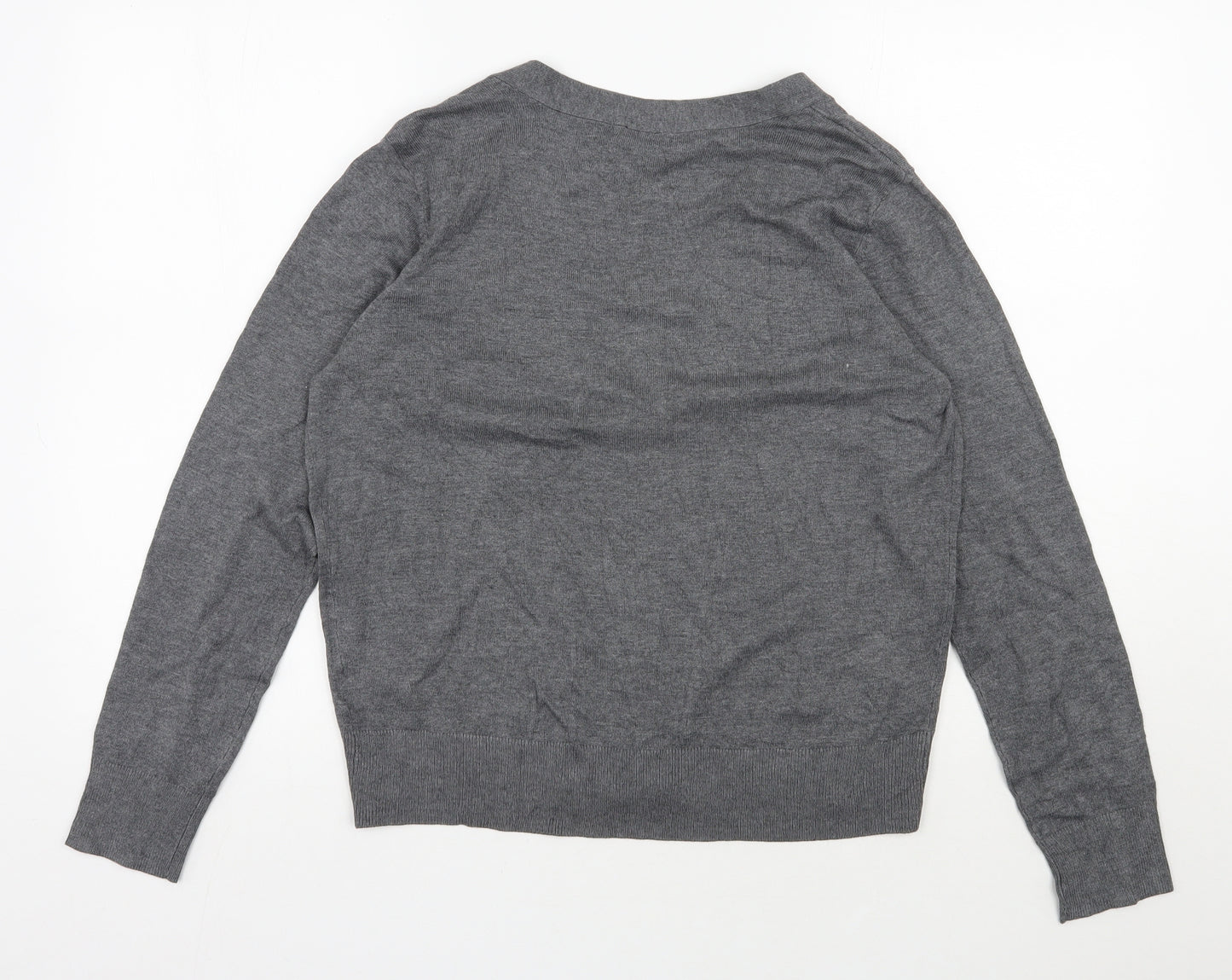 H&M Womens Grey V-Neck  Viscose Cardigan Jumper Size M