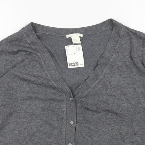 H&M Womens Grey V-Neck  Viscose Cardigan Jumper Size M