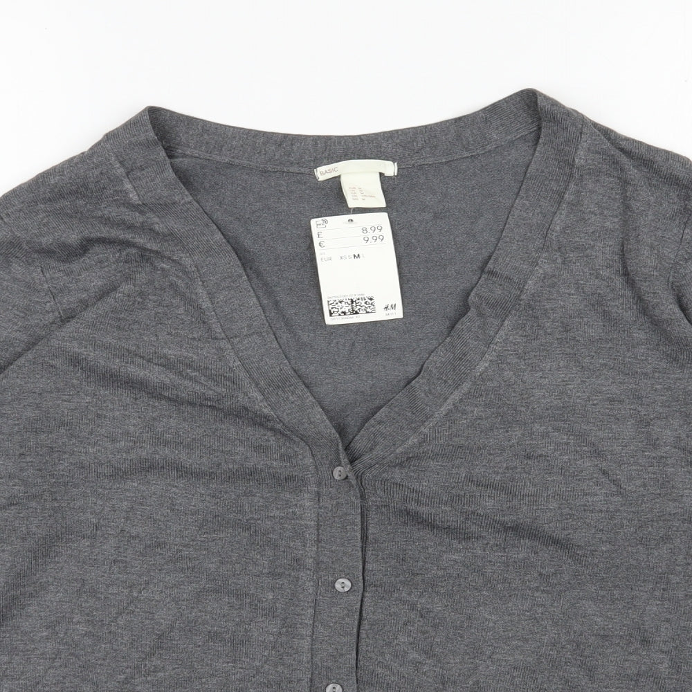 H&M Womens Grey V-Neck  Viscose Cardigan Jumper Size M