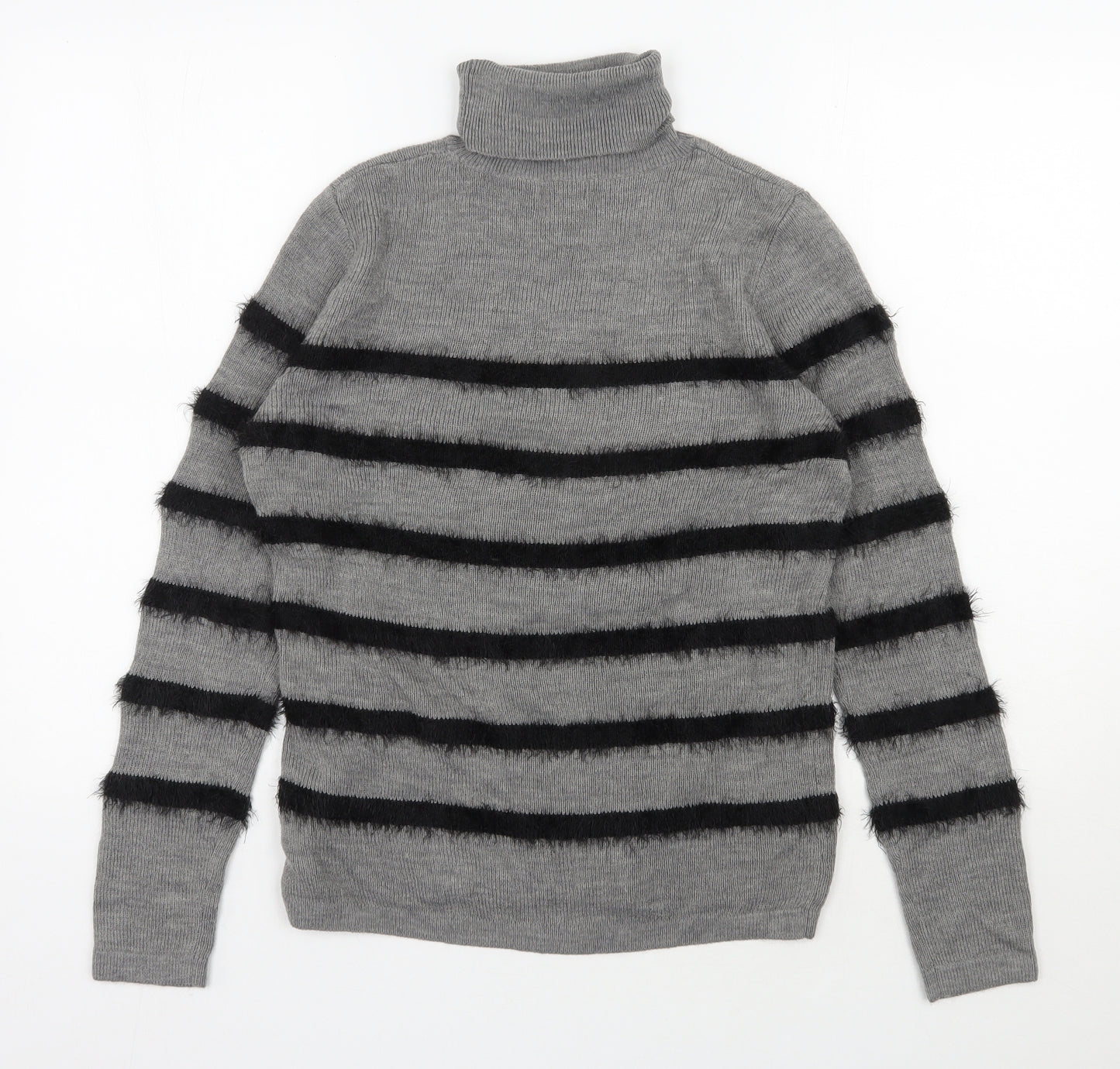 Therapy Womens Grey Roll Neck Striped Acrylic Pullover Jumper Size M