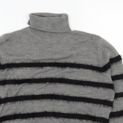 Therapy Womens Grey Roll Neck Striped Acrylic Pullover Jumper Size M