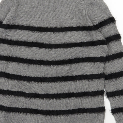 Therapy Womens Grey Roll Neck Striped Acrylic Pullover Jumper Size M