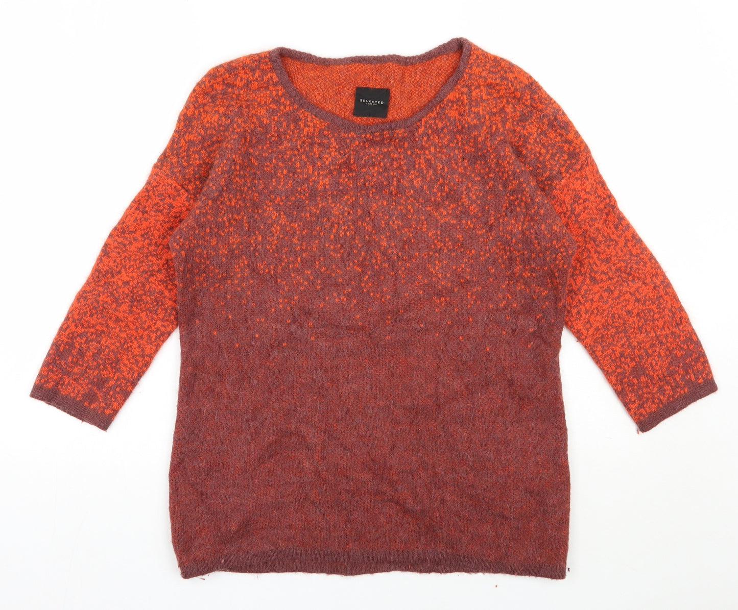 Selected Femme Womens Orange Round Neck  Nylon Pullover Jumper Size XS