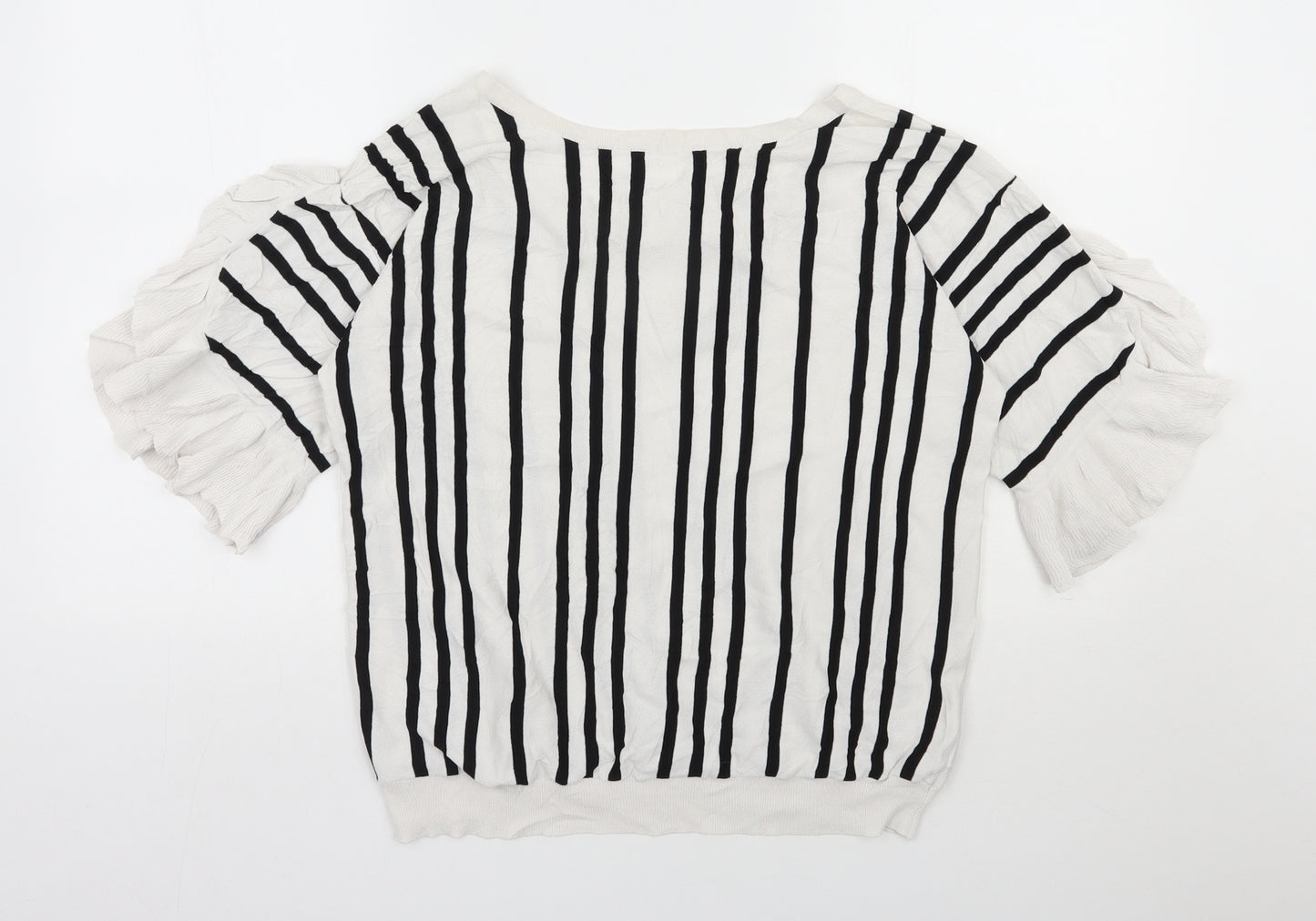 NEXT Womens White Round Neck Striped Viscose Pullover Jumper Size 16