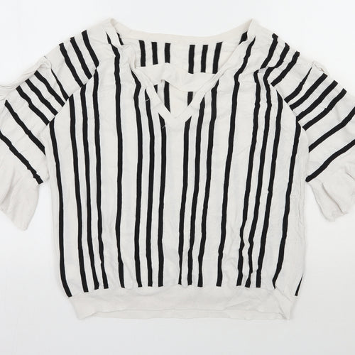 NEXT Womens White Round Neck Striped Viscose Pullover Jumper Size 16