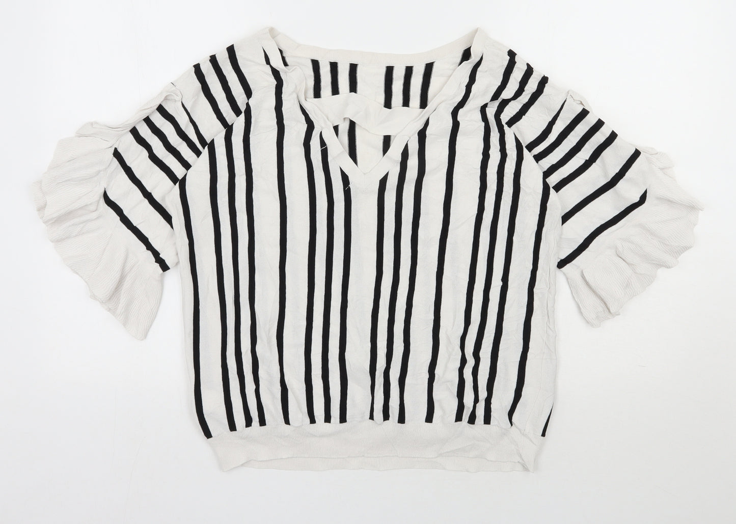NEXT Womens White Round Neck Striped Viscose Pullover Jumper Size 16