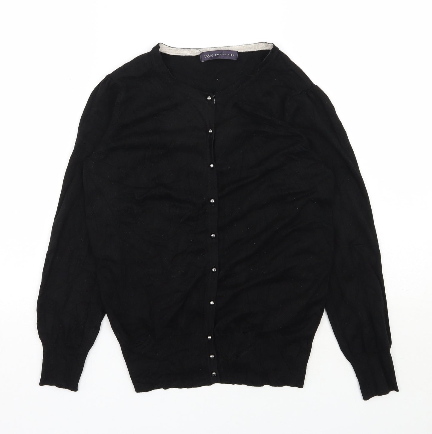 Marks and Spencer Womens Black Round Neck  Viscose Cardigan Jumper Size 10