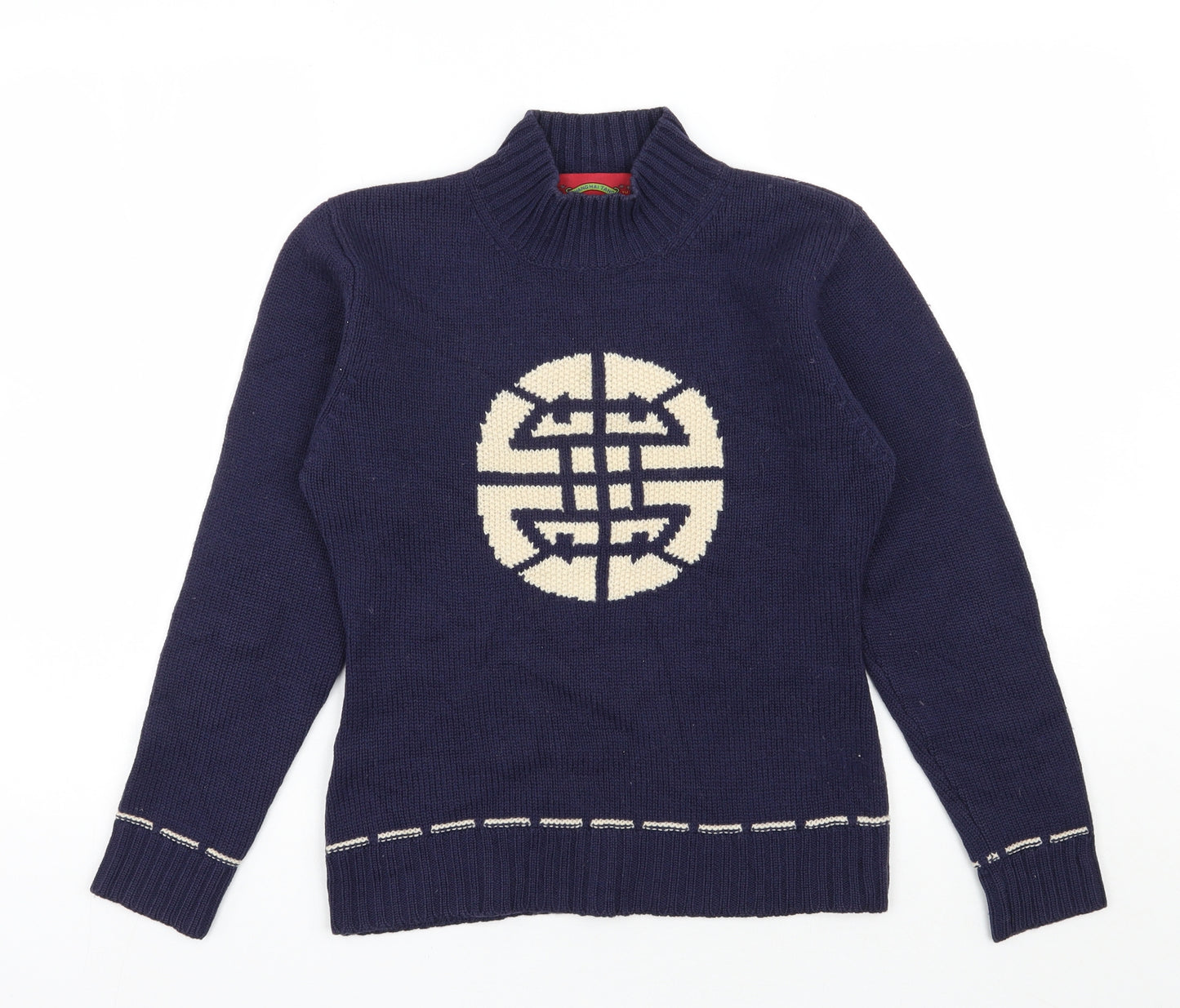 Shanghai Tang Womens Blue High Neck  Wool Pullover Jumper Size M