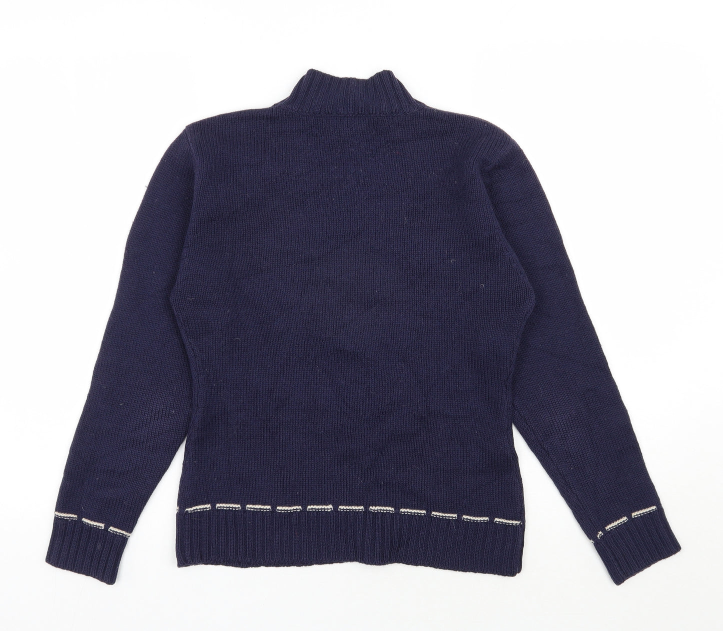 Shanghai Tang Womens Blue High Neck  Wool Pullover Jumper Size M