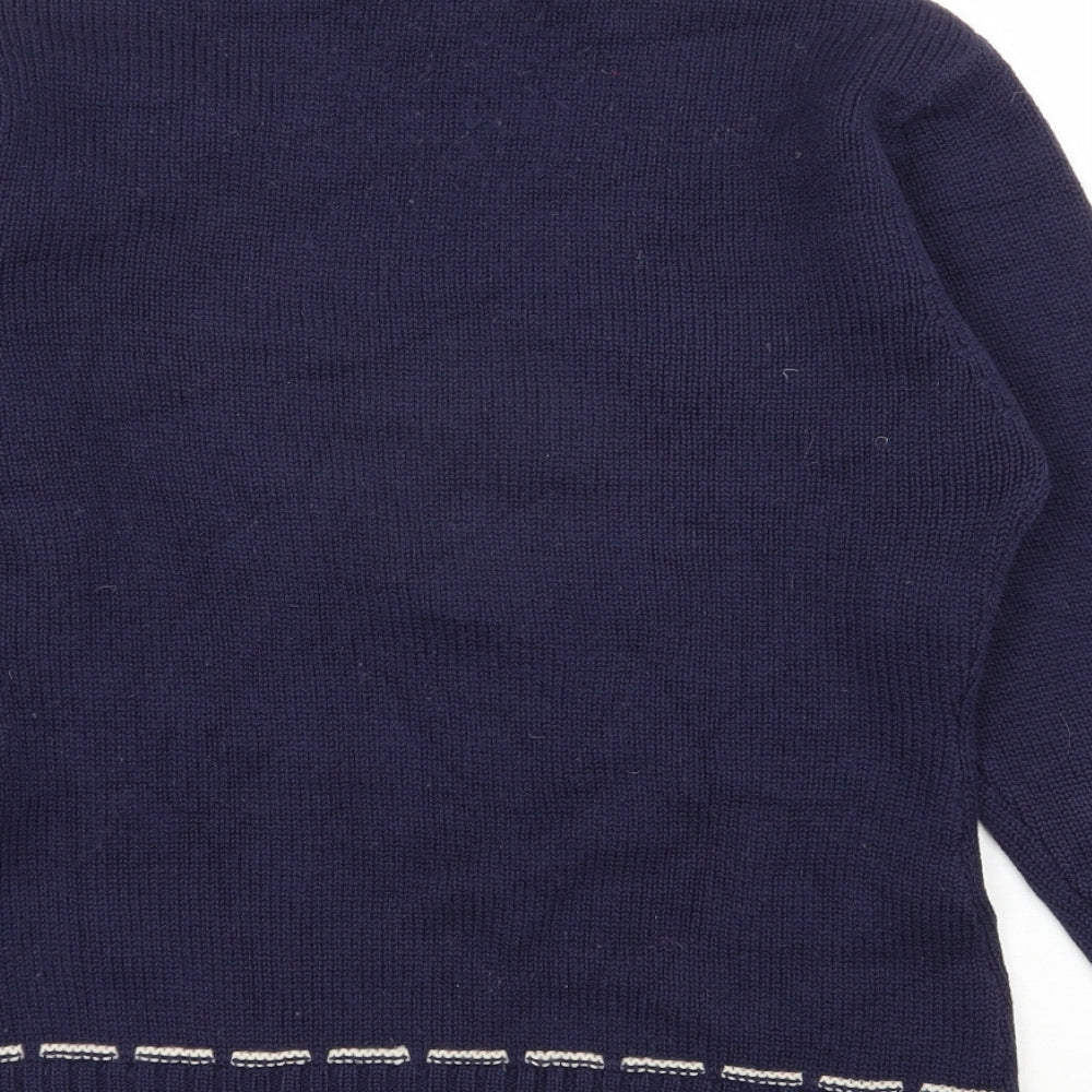 Shanghai Tang Womens Blue High Neck  Wool Pullover Jumper Size M