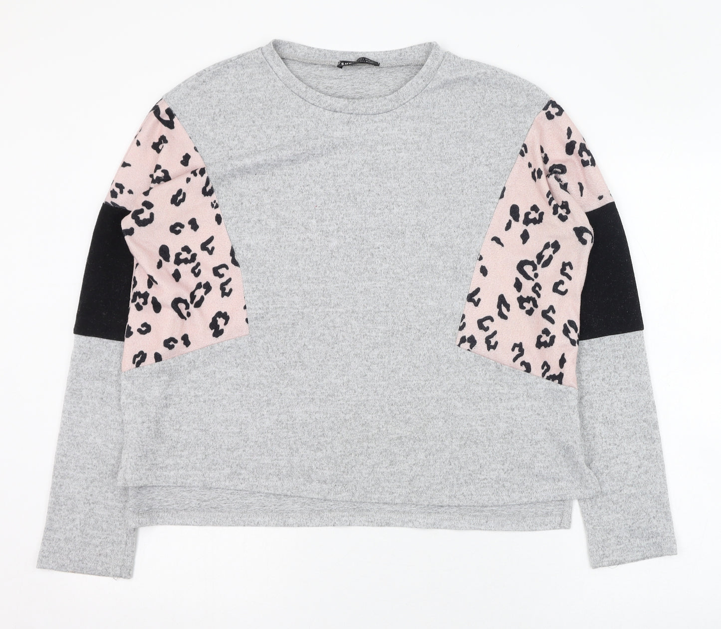 SheIn Womens Grey Round Neck Animal Print Polyester Pullover Jumper Size 8