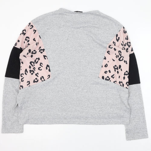 SheIn Womens Grey Round Neck Animal Print Polyester Pullover Jumper Size 8