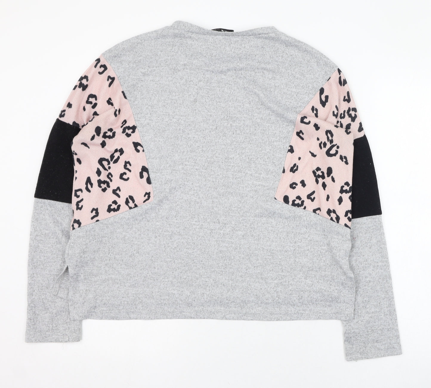 SheIn Womens Grey Round Neck Animal Print Polyester Pullover Jumper Size 8