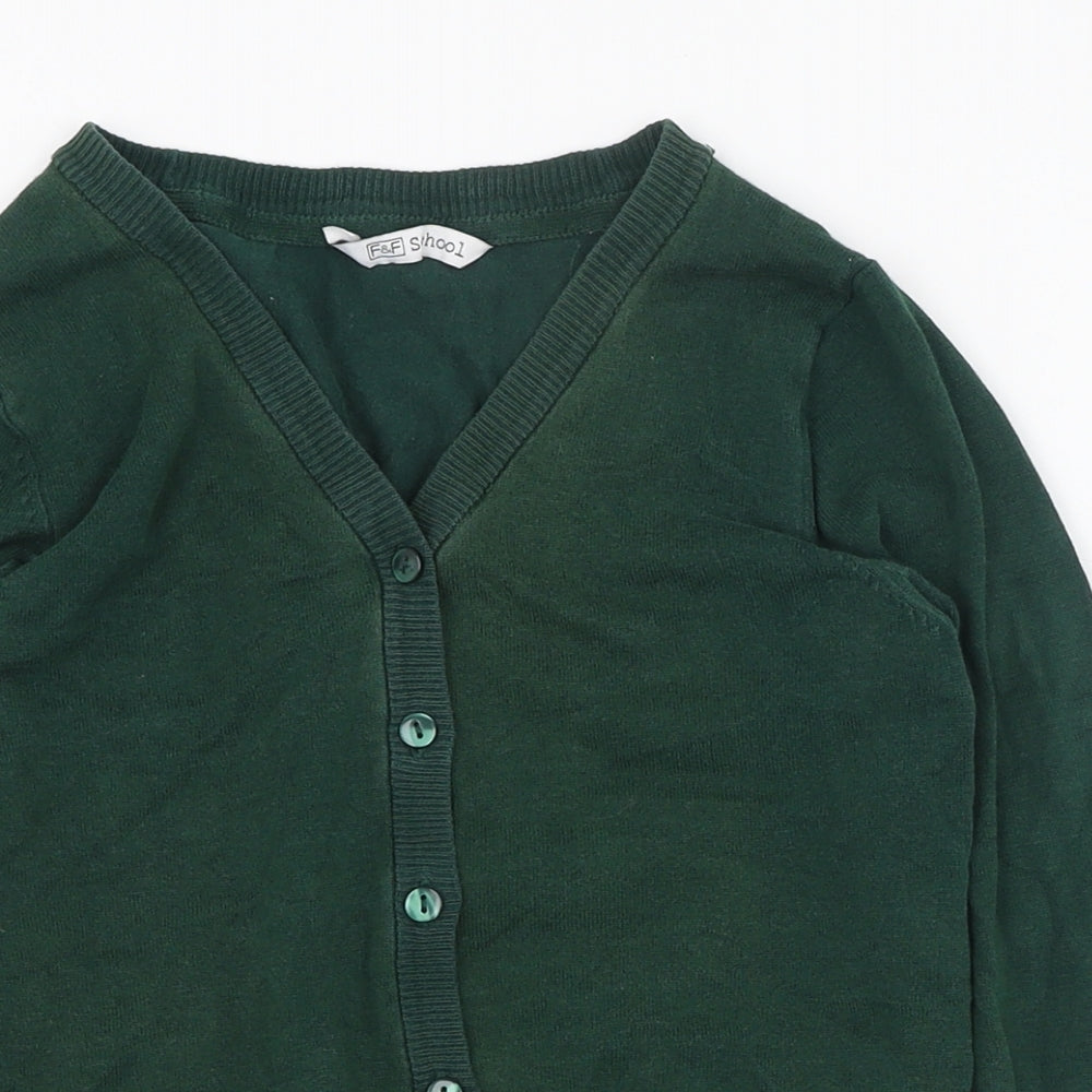 F&F Girls Green V-Neck  Cotton Cardigan Jumper Size 8-9 Years  Button - School