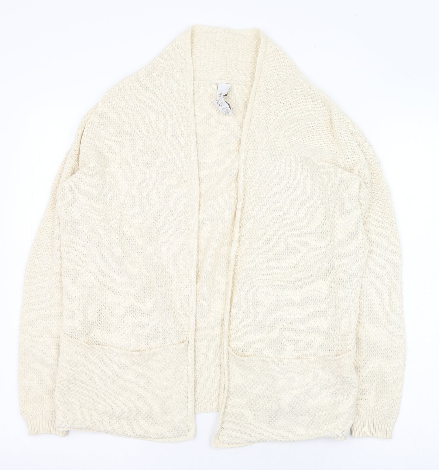 Pull&Bear Womens Ivory Round Neck  Cotton Cardigan Jumper Size 4