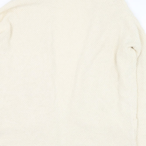 Pull&Bear Womens Ivory Round Neck  Cotton Cardigan Jumper Size 4