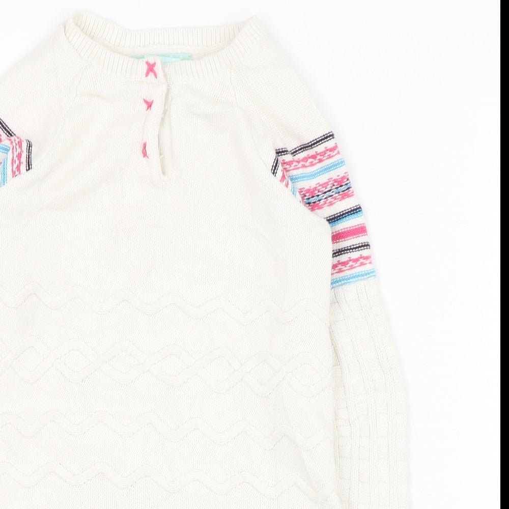 Chelsea's Corner Girls Ivory Round Neck  Cotton Pullover Jumper Size 2-3 Years  Button